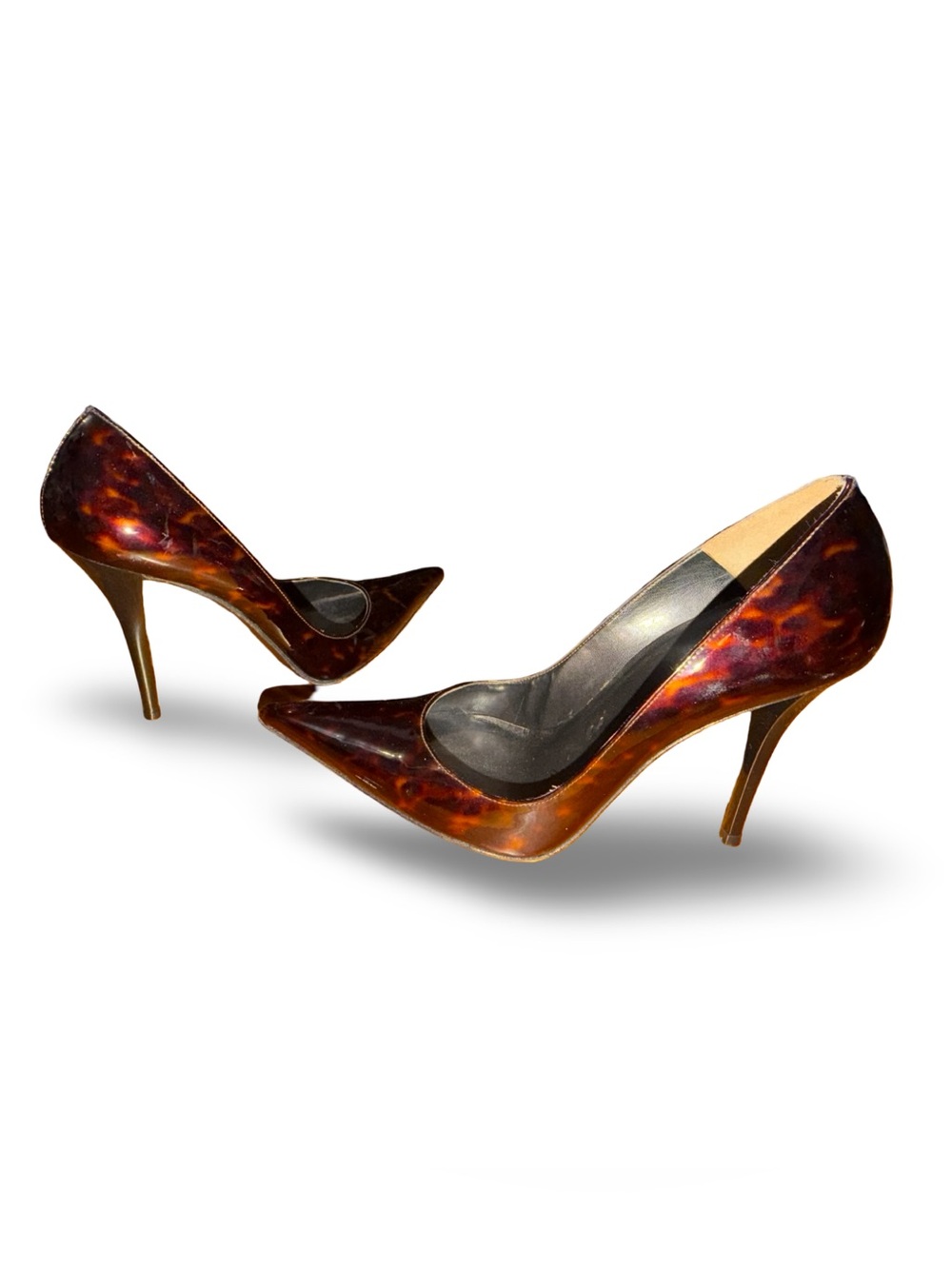 Stuart Weitzman Tortoise Patent Leather Pointed Toe Pumps, 9 - Picture 10 of 13